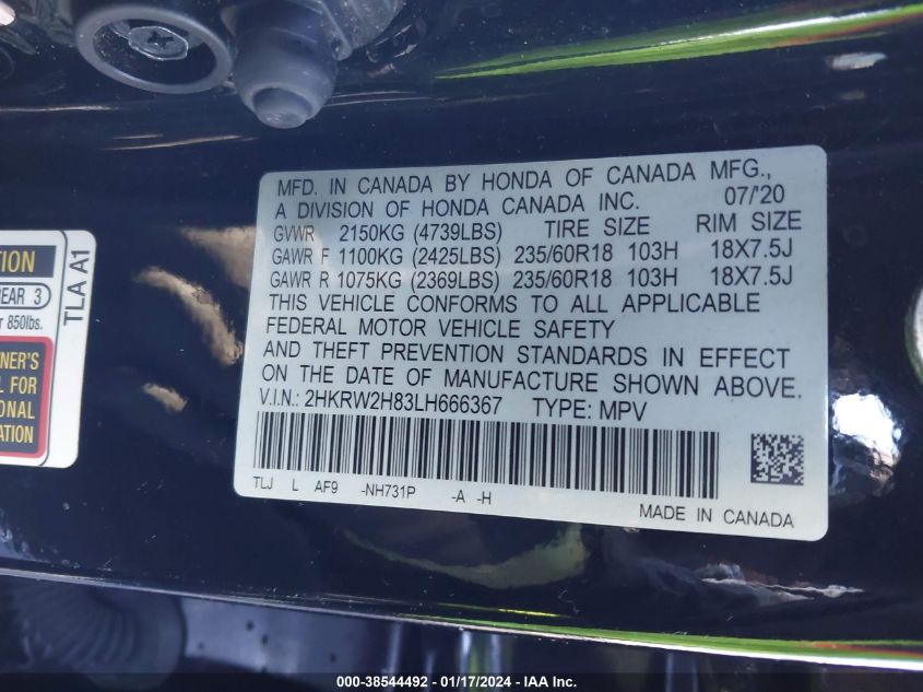 2020 HONDA CR-V EXL - 2HKRW2H83LH666367