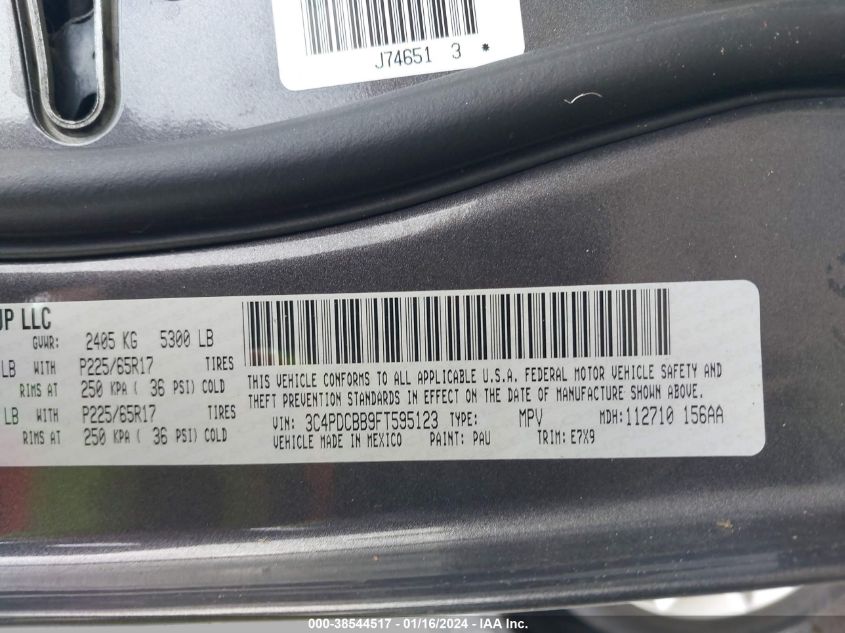 2015 DODGE JOURNEY SXT - 3C4PDCBB9FT595123