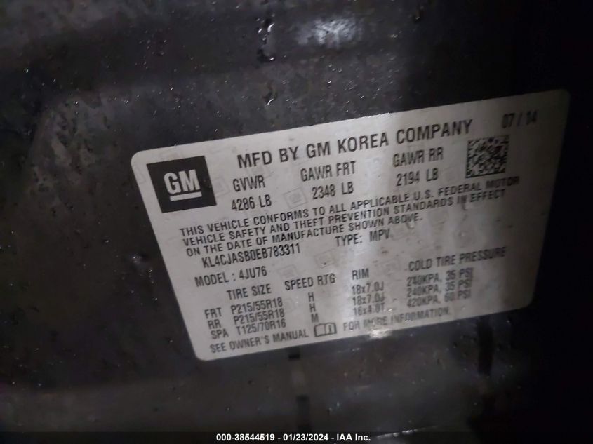2014 BUICK ENCORE - KL4CJASB0EB783311