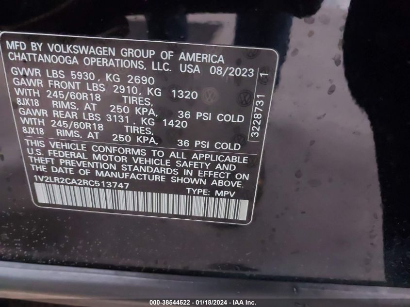 2024 VOLKSWAGEN ATLAS 2.0T SE - 1V2LR2CA2RC513747