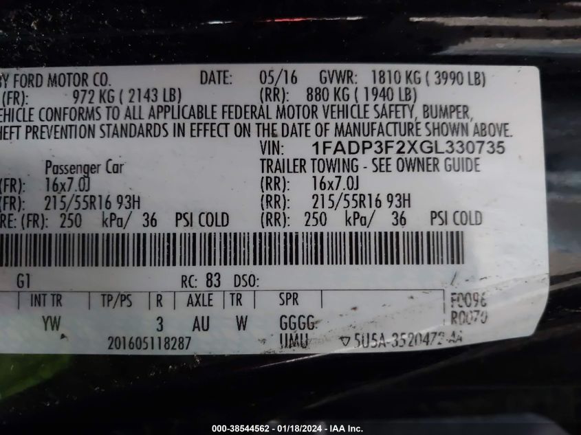 2016 FORD FOCUS SE - 1FADP3F2XGL330735