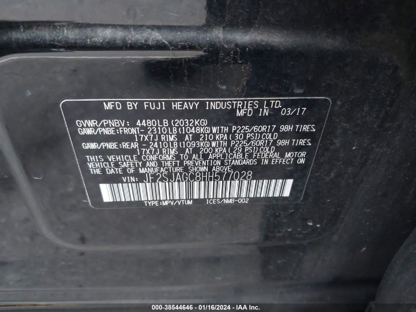 2017 SUBARU FORESTER 2.5I PREMIUM - JF2SJAGC8HH577028