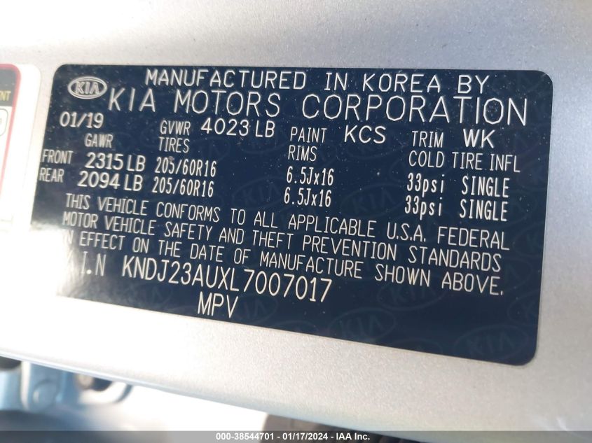 2020 KIA SOUL LX/X LINE/S - KNDJ23AUXL7007017