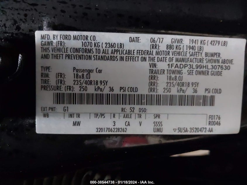 VIN 1FADP3L99HL307630 2017 FORD FOCUS ST