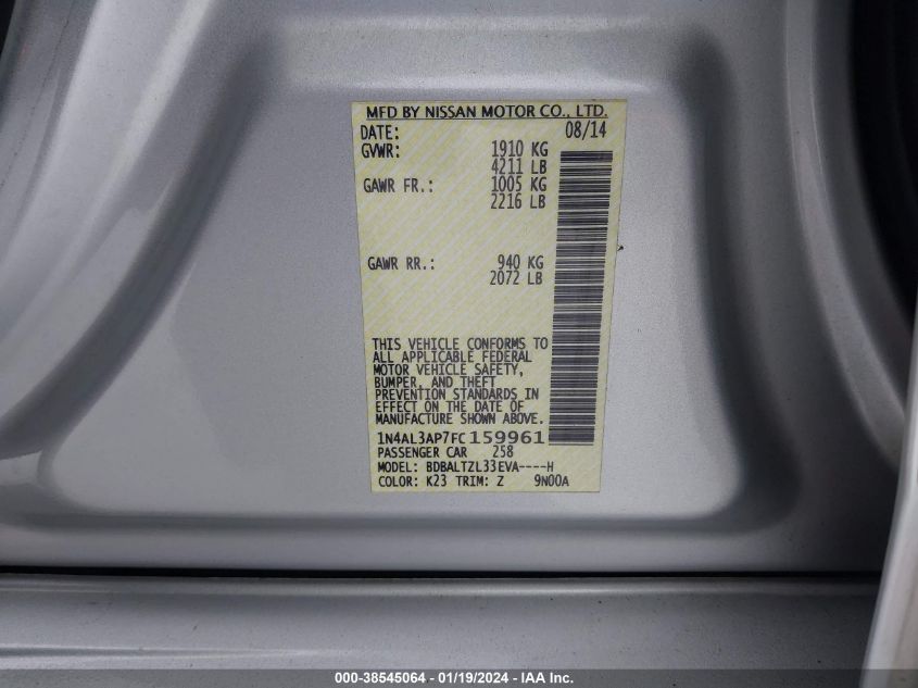 2015 NISSAN ALTIMA 2.5/S/SV/SL - 1N4AL3AP7FC159961