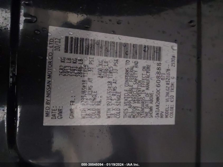 2013 NISSAN PATHFINDER SL - 5N1AR2MM5DC608888