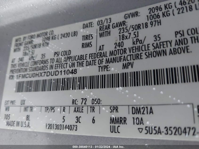 2013 FORD ESCAPE SEL - 1FMCU0HX7DUD11048