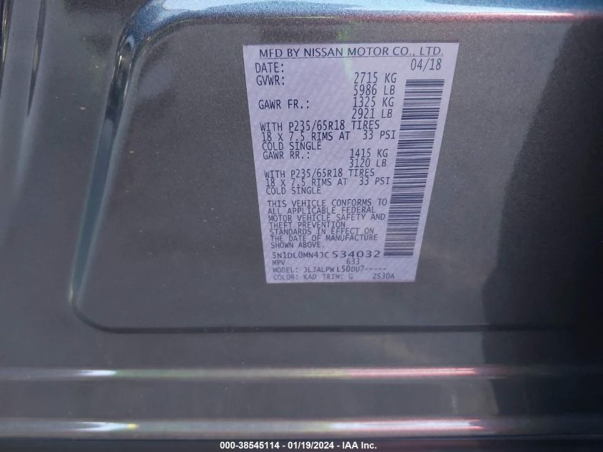 2018 INFINITI QX60 - 5N1DL0MN4JC534032