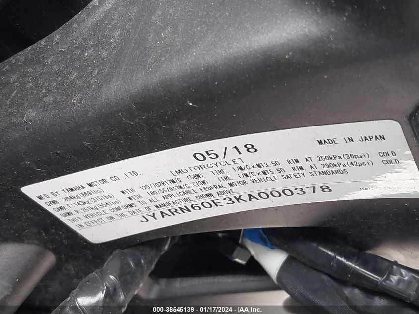 2019 YAMAHA MTT09 JYARN60E3KA000378