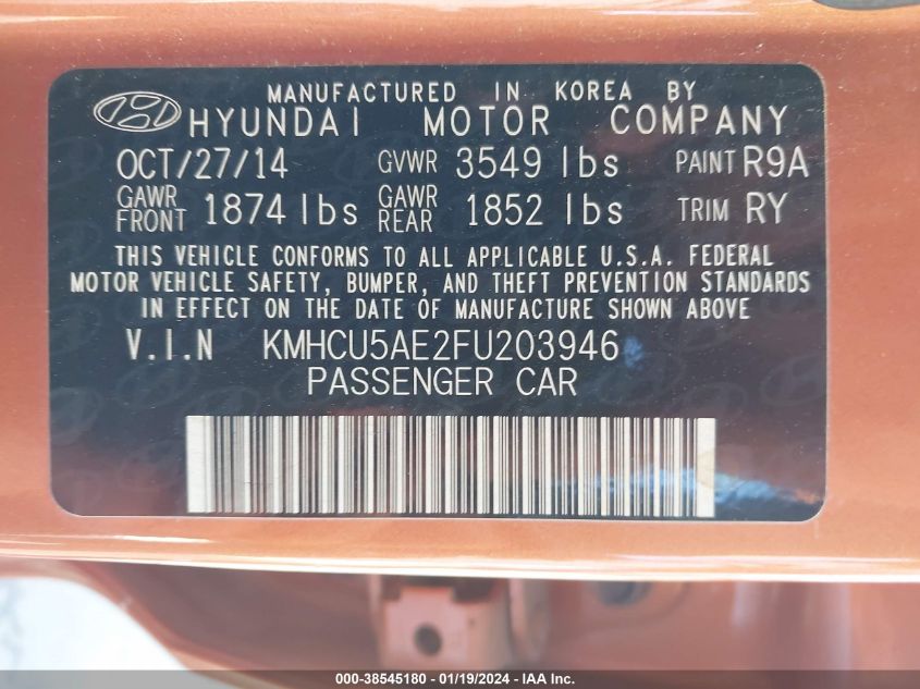 2015 HYUNDAI ACCENT SPORT - KMHCU5AE2FU203946