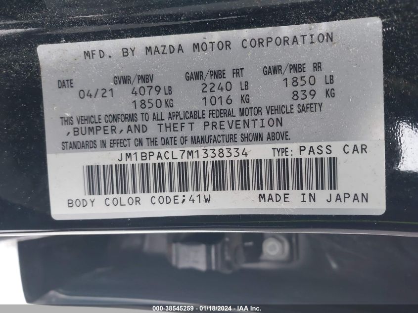 2021 MAZDA MAZDA3 PREFERRED - JM1BPACL7M1338334