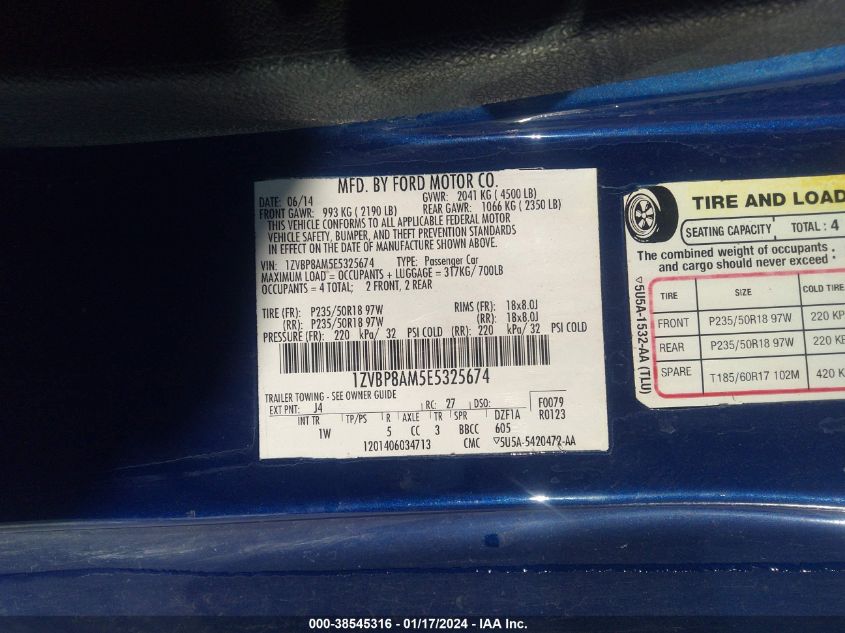 2014 FORD MUSTANG - 1ZVBP8AM5E5325674