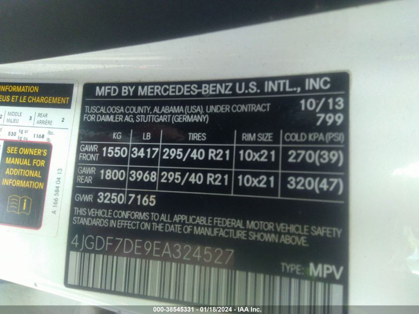 2014 MERCEDES-BENZ GL 550 4MATIC 4JGDF7DE9EA324527