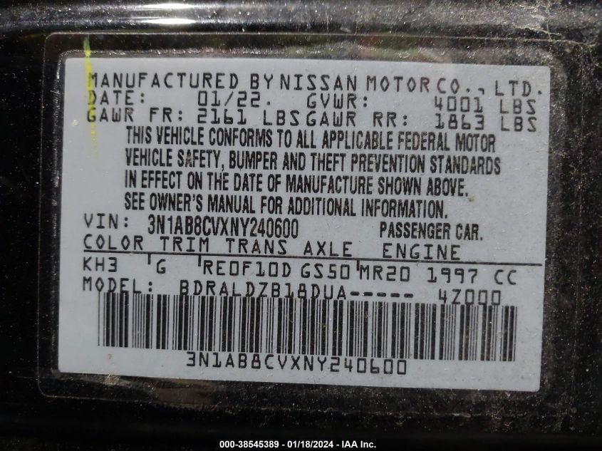 2022 NISSAN SENTRA SV XTRONIC CVT - 3N1AB8CVXNY240600