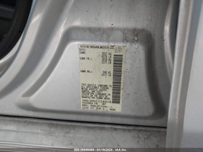 2018 NISSAN ALTIMA 2.5/S/SV/SL/SR - 1N4AL3AP6JC154078