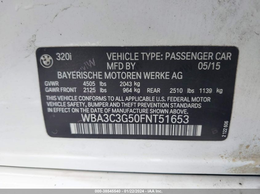2015 BMW 320I XDRIVE - WBA3C3G50FNT51653