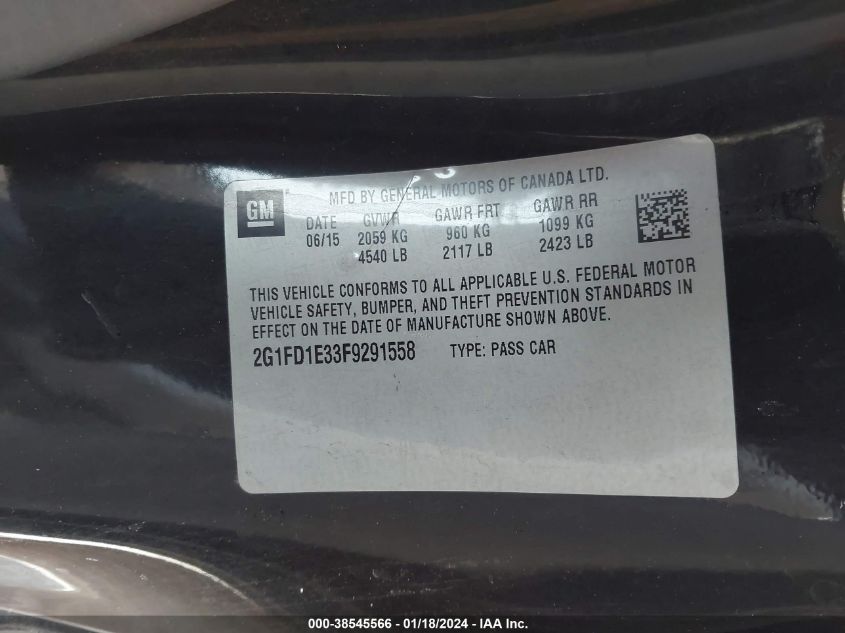 2015 CHEVROLET CAMARO 1LT - 2G1FD1E33F9291558