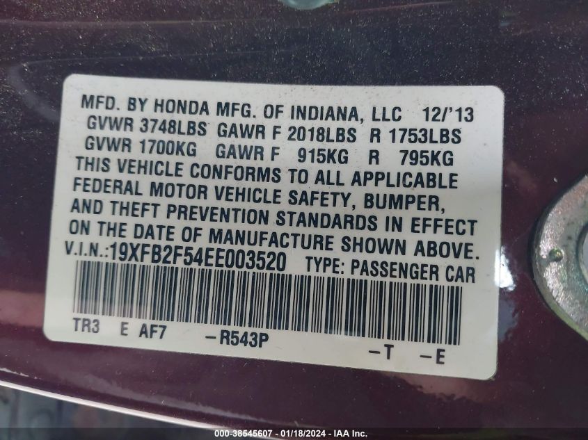 2014 HONDA CIVIC LX - 19XFB2F54EE003520