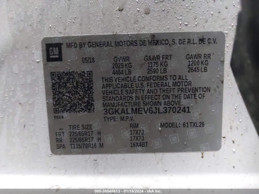2018 GMC TERRAIN SLE - 3GKALMEV6JL370241