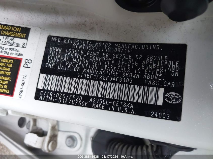 2014 TOYOTA CAMRY L/SE/LE/XLE - 4T1BF1FK8EU463103
