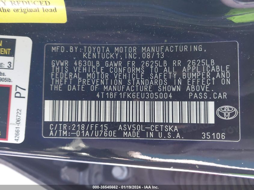 2014 TOYOTA CAMRY SE - 4T1BF1FK6EU305004