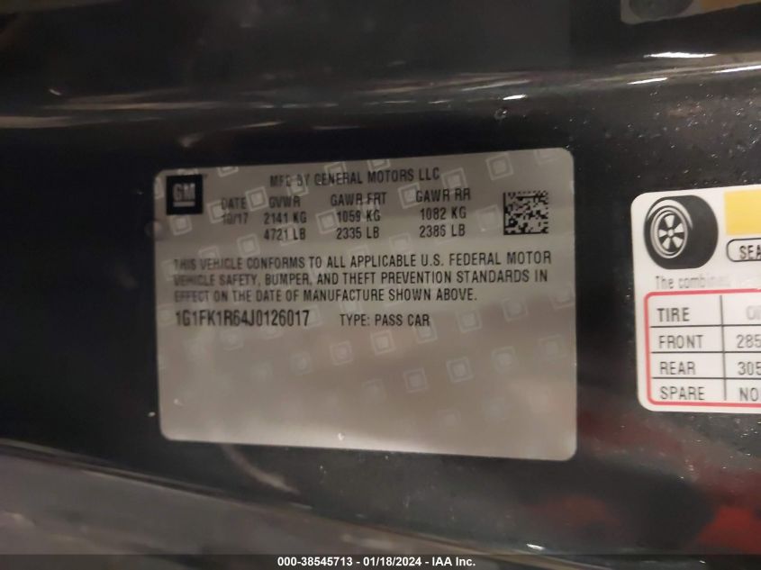 2018 CHEVROLET CAMARO ZL1 - 1G1FK1R64J0126017