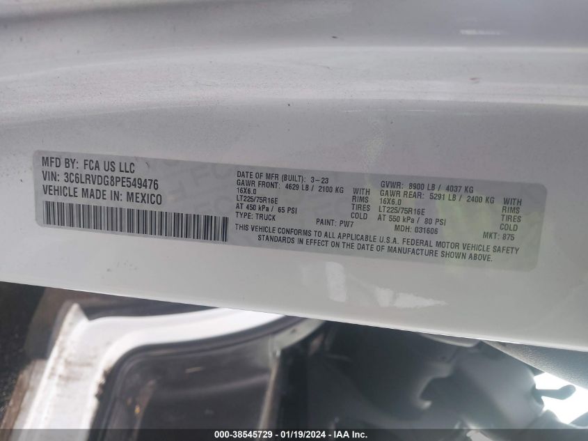 2023 RAM PROMASTER 2500 HIGH ROOF 159 WB 3C6LRVDG8PE549476