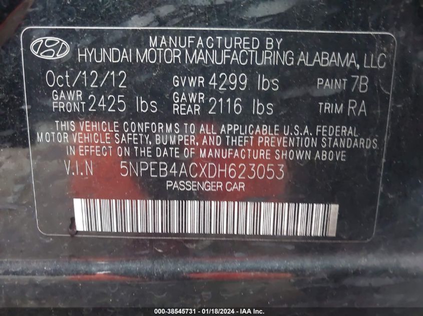 2013 HYUNDAI SONATA GLS - 5NPEB4ACXDH623053