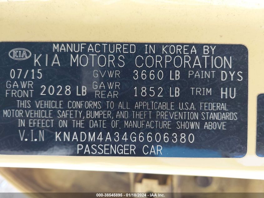 2016 KIA RIO LX - KNADM4A34G6606380