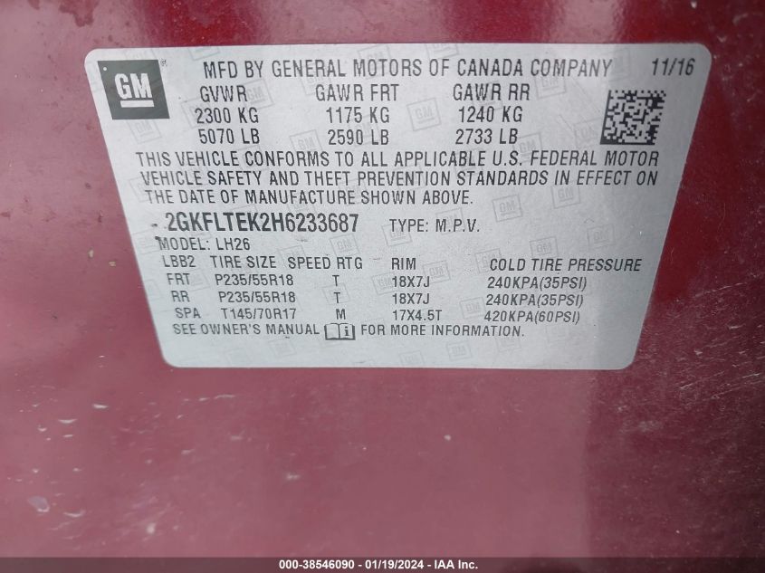 2017 GMC TERRAIN SLE - 2GKFLTEK2H6233687