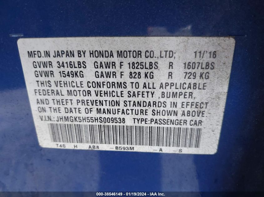 2017 HONDA FIT LX - JHMGK5H55HS009538