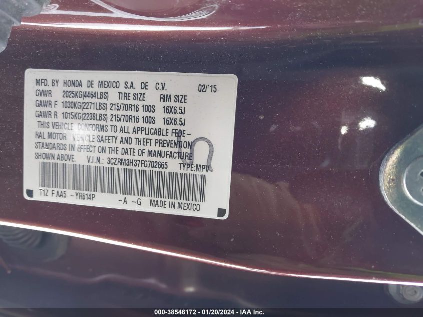2015 HONDA CR-V LX - 3CZRM3H37FG702665