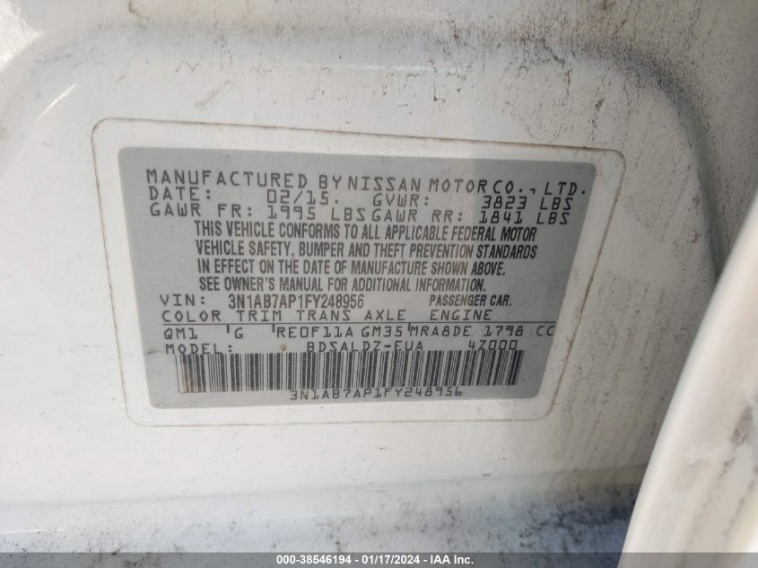 3N1AB7AP1FY248956 | 2015 NISSAN SENTRA