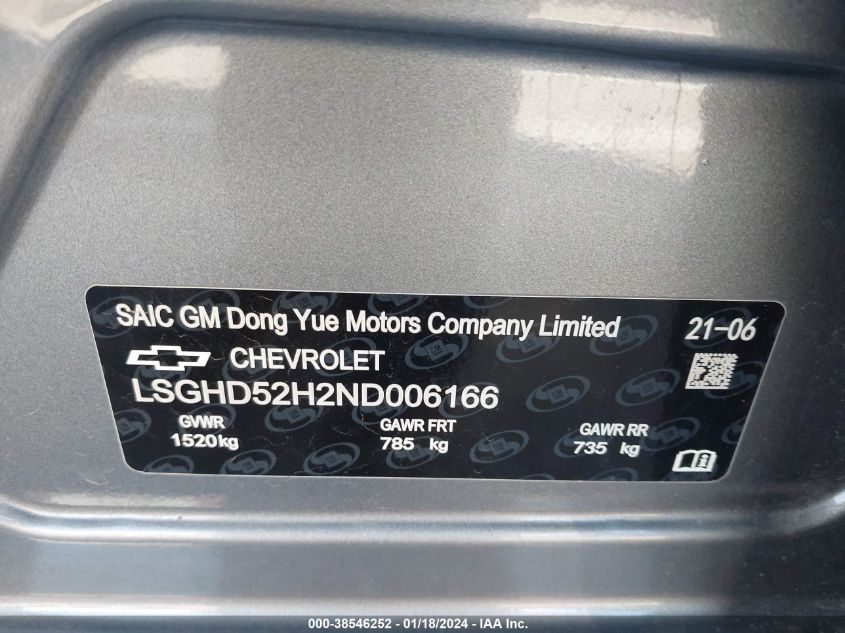 2022 CHEVROLET AVEO LSGHD52H2ND006166