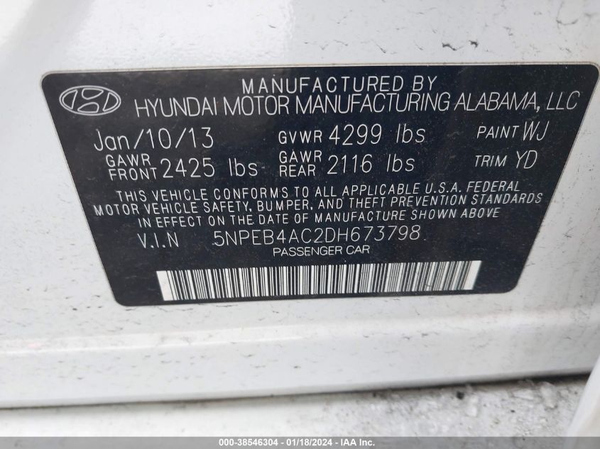 2013 HYUNDAI SONATA GLS - 5NPEB4AC2DH673798