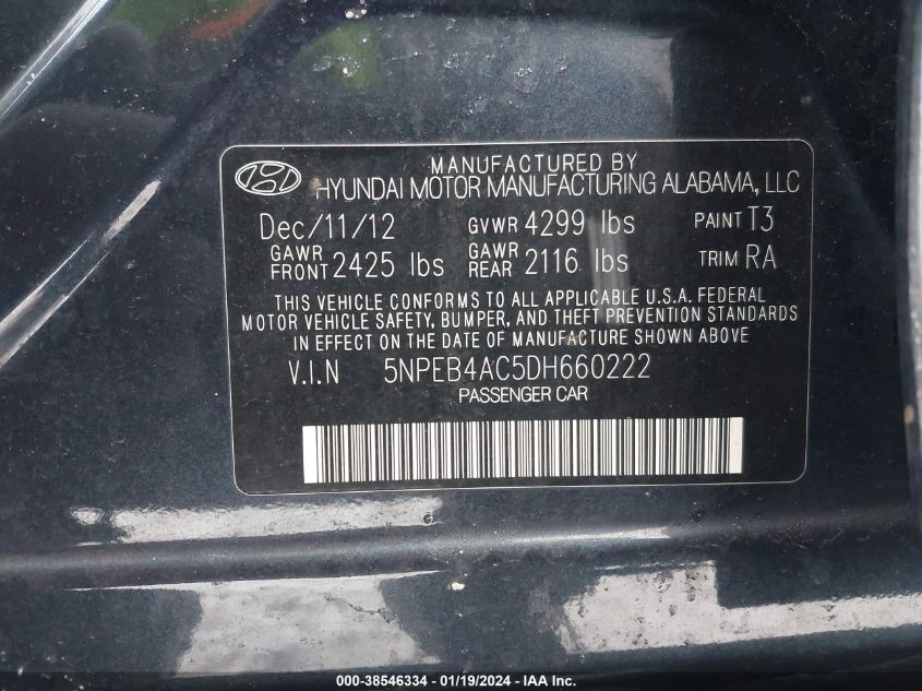 2013 HYUNDAI SONATA GLS - 5NPEB4AC5DH660222