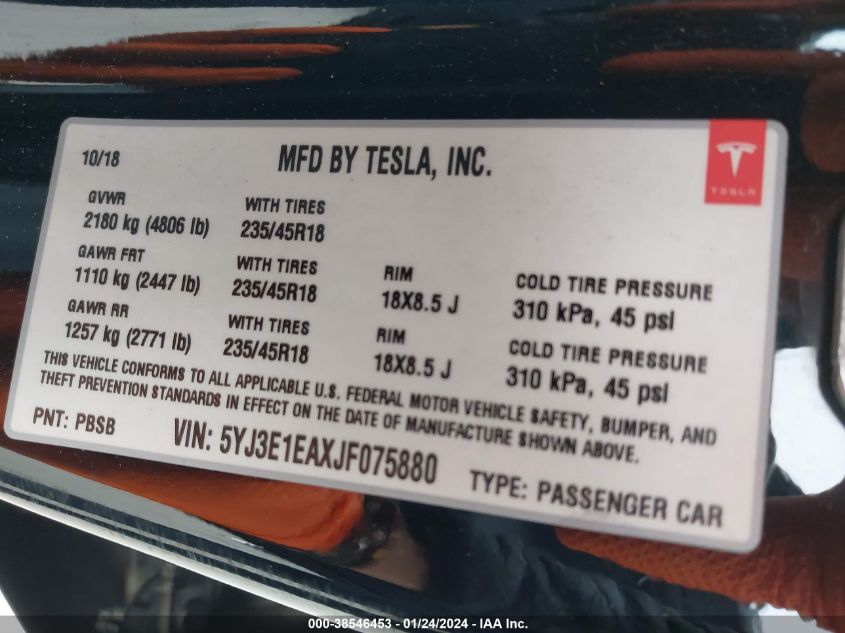 2018 TESLA MODEL 3 - 5YJ3E1EAXJF075880