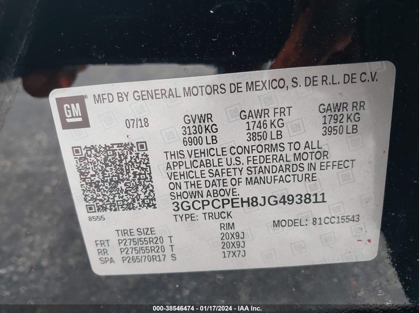 VIN 3GCPCPEH8JG493811 2018 CHEVROLET SILVERADO 1500 CUSTOM