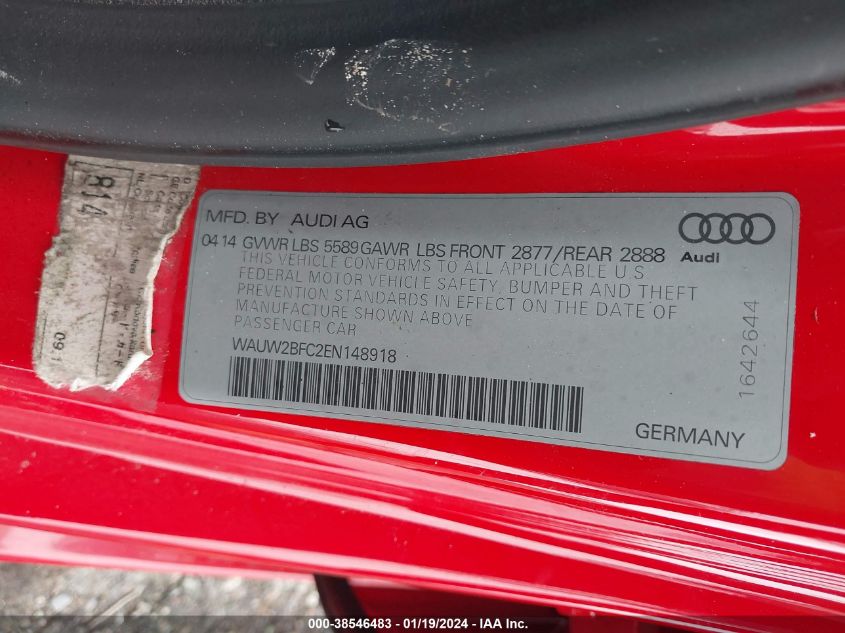 2014 AUDI S7 4.0T PRESTIGE - WAUW2BFC2EN148918