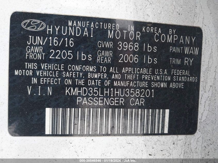 2017 HYUNDAI ELANTRA GT - KMHD35LH1HU358201