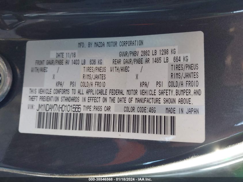 2017 MAZDA MX-5 MIATA RF GRAND TOURING JM1NDAM7XH0101565