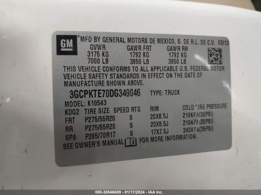 2013 CHEVROLET SILVERADO 1500 LTZ - 3GCPKTE70DG349046