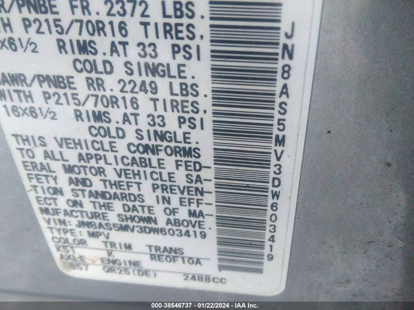 2013 NISSAN ROGUE S - JN8AS5MV3DW603419