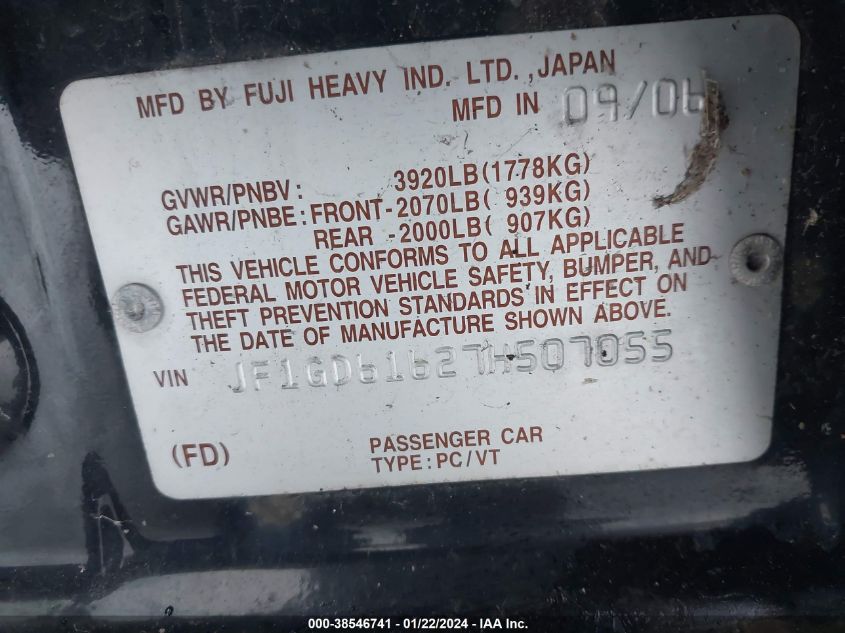 JF1GD61627H507055 | 2007 SUBARU IMPREZA