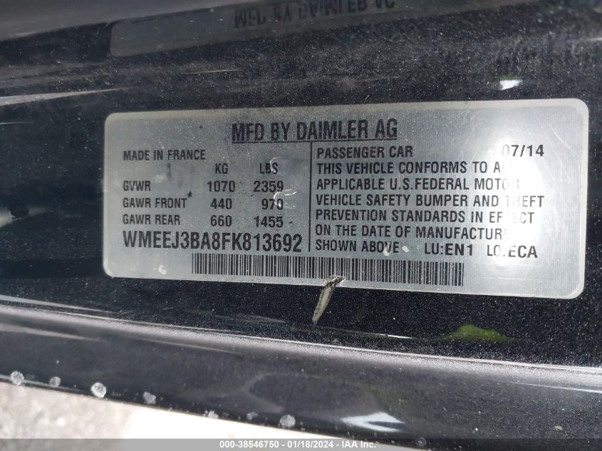2015 SMART FORTWO PASSION/PURE - WMEEJ3BA8FK813692