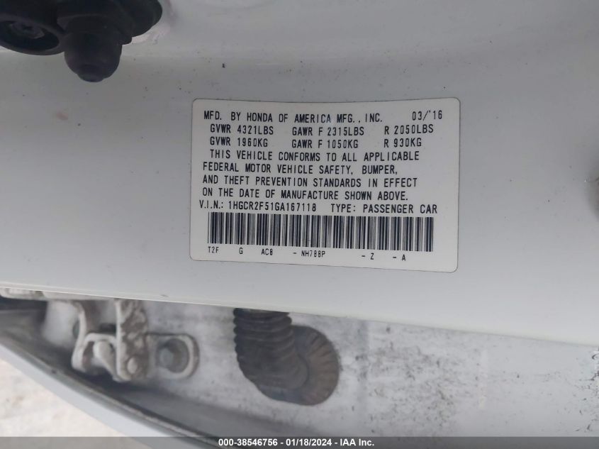 2016 HONDA ACCORD SPORT - 1HGCR2F51GA167118