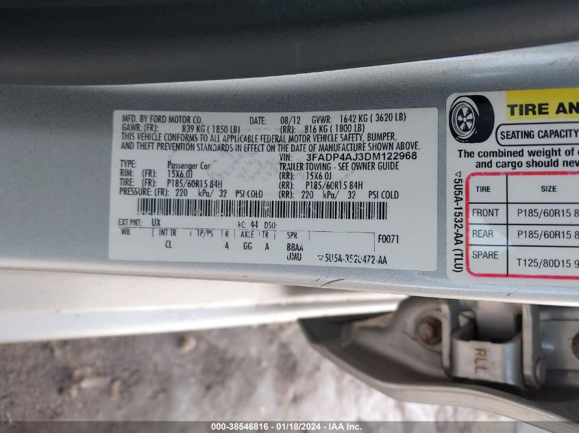 2013 FORD FIESTA S - 3FADP4AJ3DM122968
