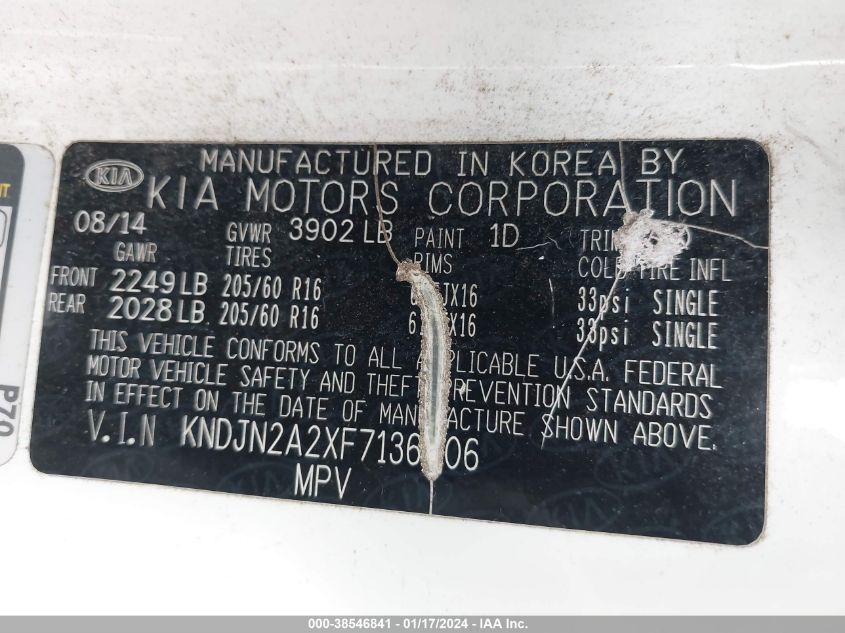 2015 KIA SOUL - KNDJN2A2XF7136606