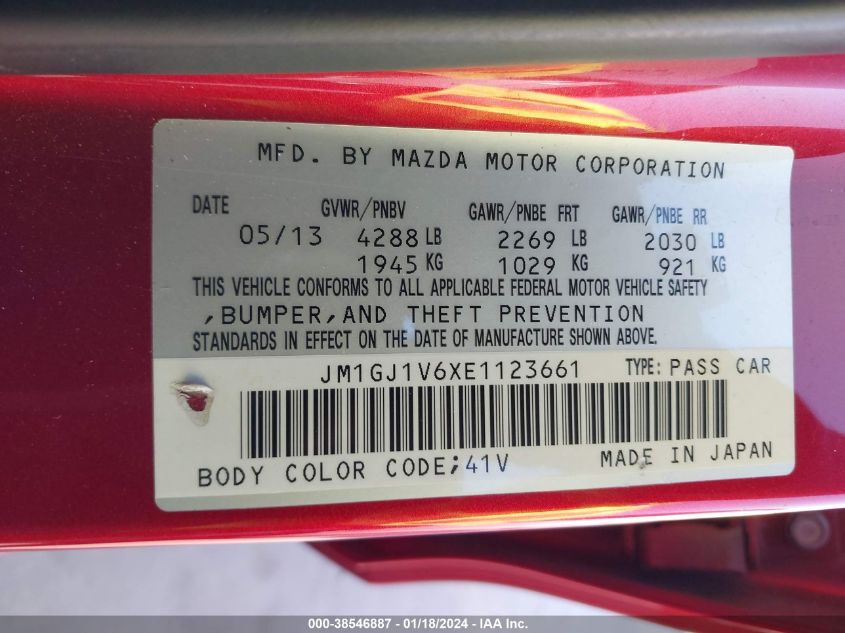 2014 MAZDA MAZDA6 I TOURING - JM1GJ1V6XE1123661