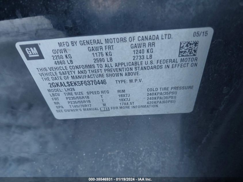 2015 GMC TERRAIN SLT-1 - 2GKALSEK5F6370446